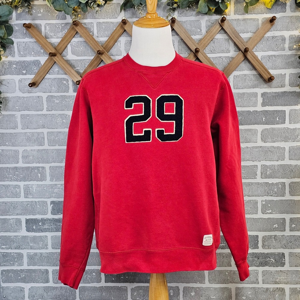 Y2K Abercrombie & Fitch Mens XL Red Vintage Varsity Crewneck Sweatshirt 29 Patch